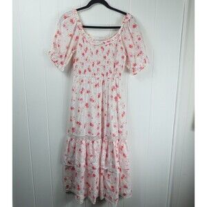 LoveShackFancy Pink Floral Midi Dress